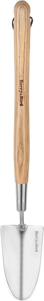 Berry&Bird Garden Trowel with Long Handle, 23.43in Stainless Steel Short Shovel with Wood Handled for Digging, Gardening, Transplanting, Planting and Weeding