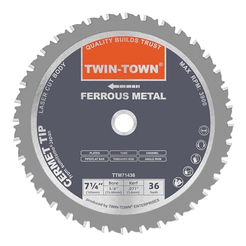 TWIN-TOWN 7-1/4-Inch 36 Tooth Steel and Ferrous Metal Saw Blade with 5/8-Inch DMK Arbor