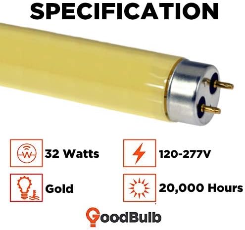 GoodBulb 32-Watt Screen Room Gold Fluorescent Tubes T8 Shape G13 Base Gold Light Color Screening Rooms for Print Pack of 2 Bulbs