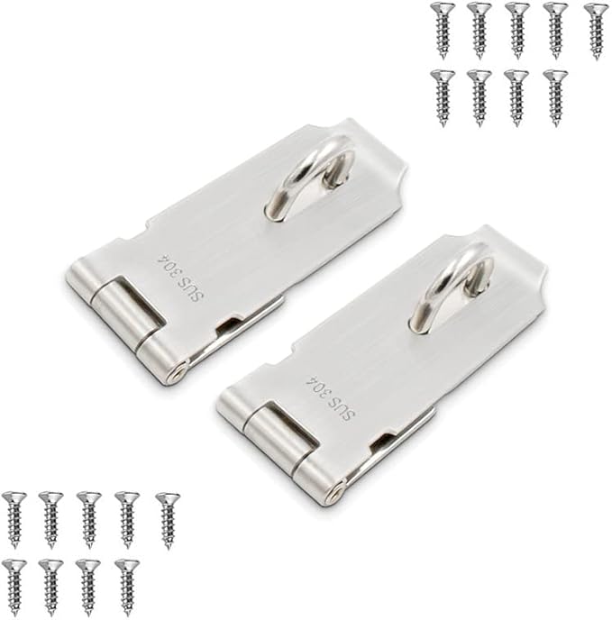 Door Hasp Padlock Latch, 4 Inch Stainless Steel Safety Clasp Hasp Lock Latch, Extra Thick Door Gate Lock Hasp with Screws, Brushed Finish 2 Pack