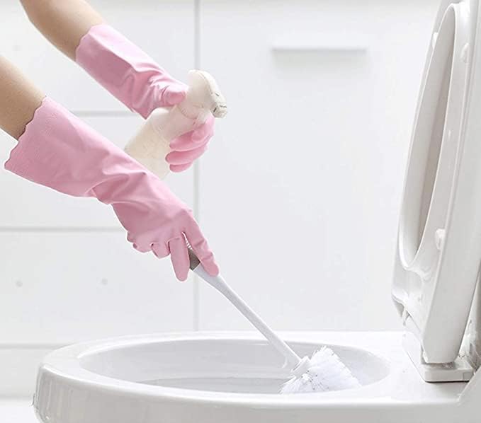 Alimat PluS 1 Pack Reusable Cleaning Gloves Latex Free (Medium), Dishwashing Gloves with Cotton Flock Liner and Embossed Palm, Waterproof Household Gloves for Laundry, Gardening(Pink)