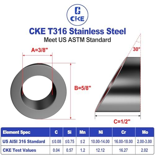 CKE 50 Pack 3/8" Black Angle Beveled Washers for Cable Railing, 30 Degree Beveled Washers for 1/8" 5/32" 3/16" Stair Deck Cable Railing Kit, T316 Stainless Steel Black Cable Railing Angle Washer,BCR17