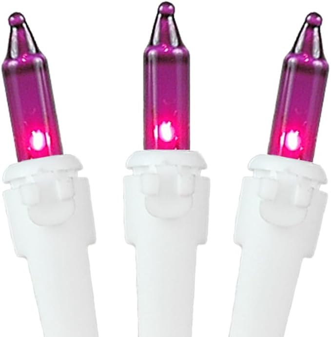 Novelty Lights 50 Feet 100 Bulb Incandescent Mini Light String, Purple with 6-Inch Spacing on White Wire, UL Listed Commercial Grade Indoor/Outdoor Mini Lights, Connectable End-to-End