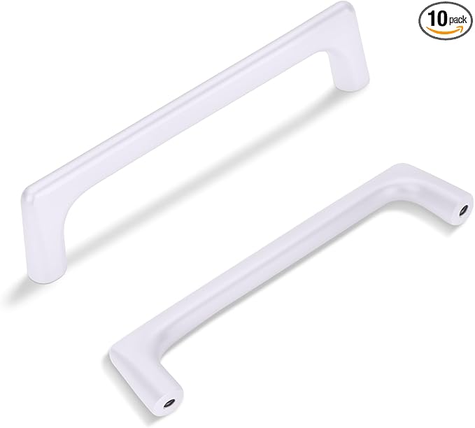 10 Pack 5 Inch(128mm) Hole Center Modern Matte White Cabinet Pull Handle Timeless Vanity Drawer Pull Handle Classic Cabinet Hardware for Kitchen Dresser Bathroom, Screws Included, M-White(5x10)