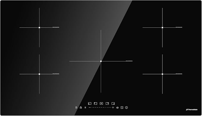 ThermoMate 36 Inch Induction Hob Electric Cooktop, 9800W Built in Induction Stove Top with 5 Boost Burners, 9 Heating Levels, Timer & Child Safety Lock, Sensor Touch Control, 240V