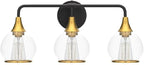 Black and Gold Bathroom Vanity Light 3-Lights Bathroom Light Fixtures Over Mirror with Clear Glass Shade 22.4 inch Wall Sconce Lighting Bath(Exclude E26 Bulb)