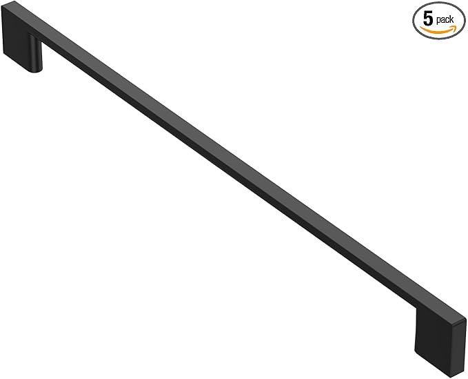 Alzassbg 5 Pack Matt Black Cabinet Pulls, 11-1/3 Inch(288mm) Hole Centers Rectangle Cabinet Handles Kitchen Pulls for Cabinets AL3051MB