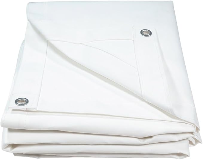 Mytee Products 10' x 12' White Canvas Tarp 12oz - Water Resistant & Breathable - Heavy Duty Tarps - Multipurpose Tarpaulin Cover for Camping Tent