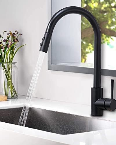 Hibbent Pull Out Sink Sprayer, 2 Function Kitchen Faucet Head, Bathroom Pull Down Spray Head with G1/2 or 13/16 Inch Male Connector, Matte Black