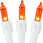 Novelty Lights 50 Feet 100 Bulb Incandescent Mini Light String, Amber with 6-Inch Spacing on White Wire, UL Listed Commercial Grade Indoor/Outdoor Mini Lights, Connectable End-to-End