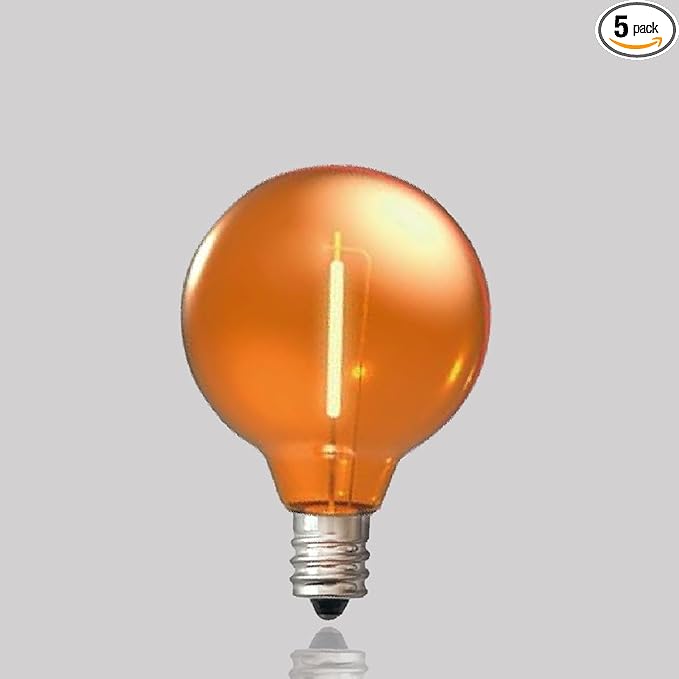 5 Pack G40 Orange Led Replacement Bulbs,E12/C7 Candelabra Base,1 Watt Shatterproof Colored Bulbs for Christmas Halloween Outdoor Indoor Decor (Orange)