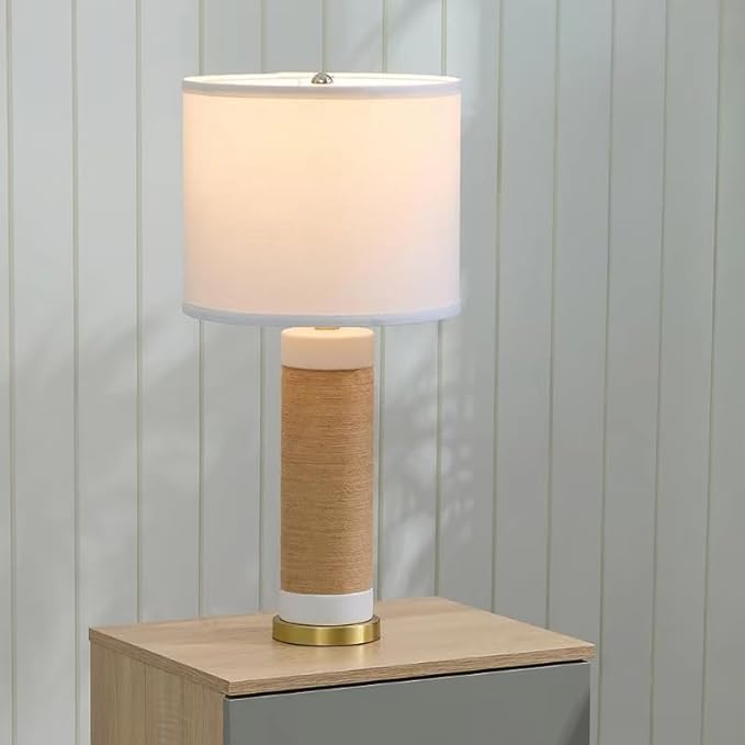 25.75” Rattan Ceramic Lamps for Living Room Set of 2, Farmhouse Table Lamp for Nightstand, White Lamps Set of 2 for Bedroom, Boho Ceramic Table Lamp for End Table