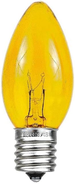 Novelty Lights Christmas Replacement Bulbs - Outdoor Individual Bulbs for Events, Holiday Parties, Patios, and More - C7/E12 Candelabra Base, 5 Watt Lights (Yellow, 25 Pack)