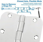 18 Pack Interior Door Hinges Polished Chrome 3.5 inch X 3-1/2" 5/8 Radius,3 ½"Bright Sliver Round Standard Hinge for Doors DIY Assembly Bifold Table Hardware Kit Home Accessories House Eseentials