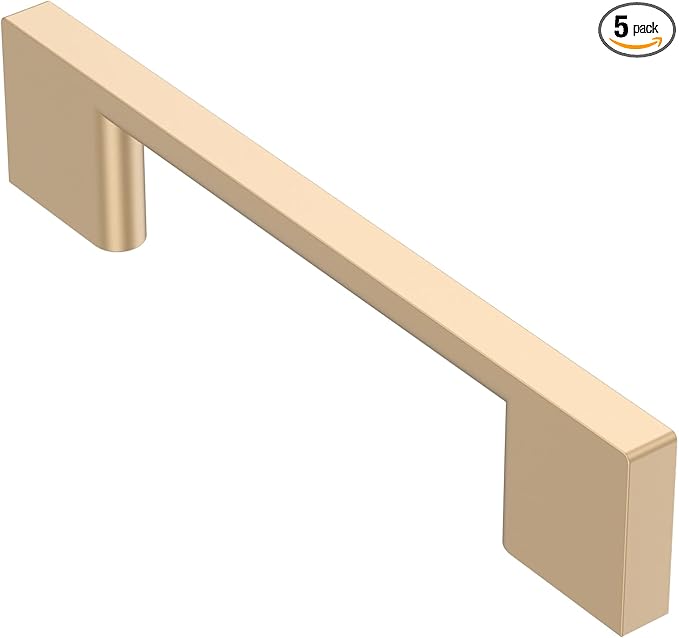 Alzassbg 5 Pack Champagne Copper Cabinet Pulls, 3-3/4 Inch(96mm) Hole Centers Rectangle Cabinet Handles Kitchen Pulls for Drawers and Cabinets AL3051SCG