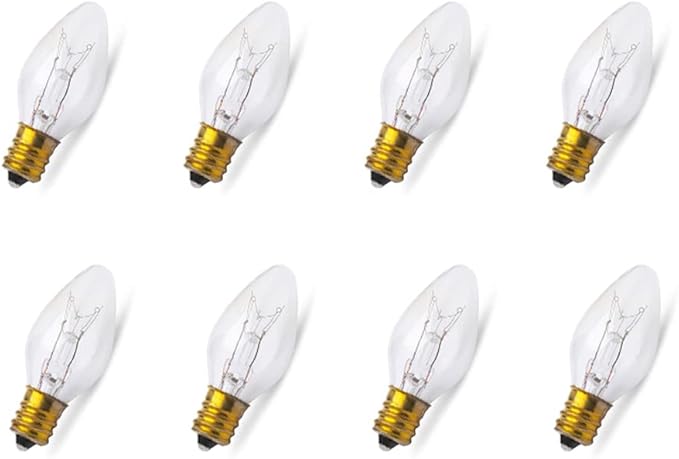 lumenivo 7 Watt Night Light Bulbs for Electric Window Candle Lamps, Salt Lamps, Christmas Villages, and Chandeliers E12 Candelabra Base C7 Light Bulbs - Clear – 120V - 8 Pack