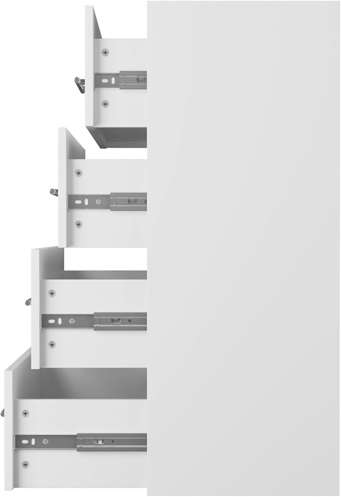 ROOMTEC Modular Closet System, 31.5" 4 Drawer Shelf Closet Tower Wall-Mounted Closet Organizer, Wooden Tower for Walk-In Closets, Wardrobe Storage Kit, White