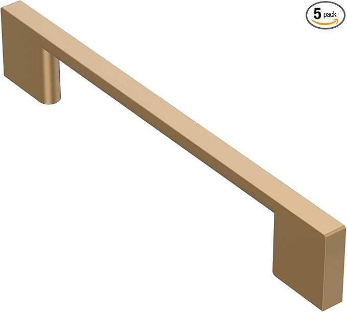 Alzassbg 5 Pack Champagne Bronze Cabinet Pulls, 5 Inch(128mm) Hole Centers Rectangle Cabinet Handles Kitchen Pulls for Drawers and Cabinets AL3051TGP