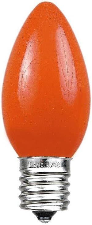 Novelty Lights 25 Pack C9 Ceramic Outdoor Christmas Replacement Bulbs, Orange, E17/C9 Intermediate Base, 7 Watt