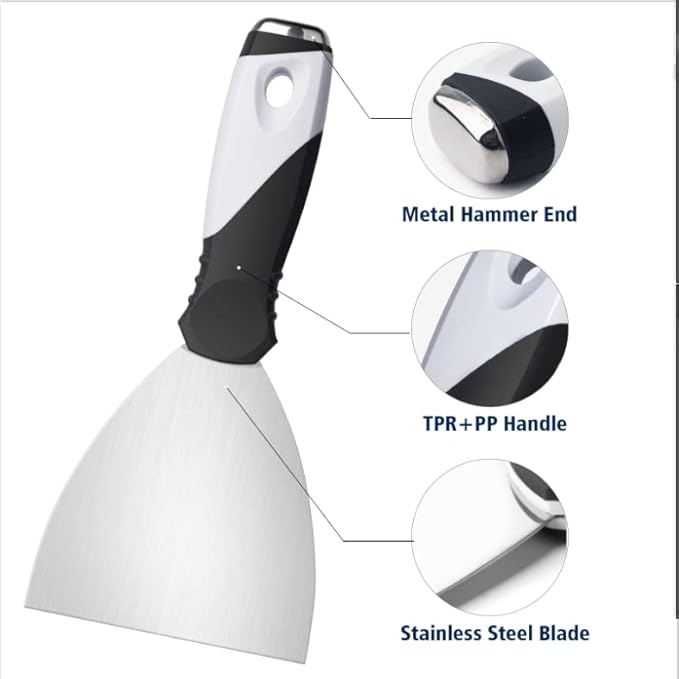 Mister Rui 4 Inch Small Metal Putty Knife Scraper Tool for Wood, Stainless Steel Paint Scraper with Hammer End