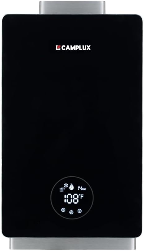 CAMPLUX Instant Hot Water Heater, 3.18 GPM Natural Gas, Whole House Gas Water Heater, Indoor, Black