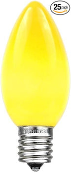 Novelty Lights, Inc. C7-5C-YE Ceramic Outdoor Patio Party Christmas Replacement Bulbs, Yellow, 25 Pack