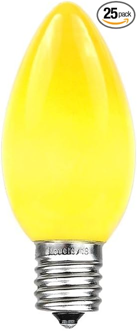 Novelty Lights, Inc. C7-5C-YE Ceramic Outdoor Patio Party Christmas Replacement Bulbs, Yellow, 25 Pack