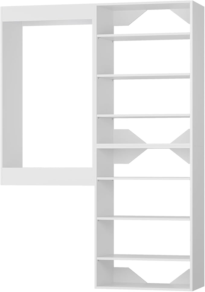 Modular Closet System, 49" Wide Closet Organizer System with Towers and Hanging, Wood Closet Tower Storage for Walk In Closets, Wall Mounted Wardrobe Organizer Kit System, Bedroom, White