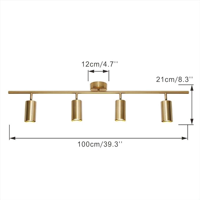 KCO Lighting 4-Light Flush Mount Track Lighting Fixtures Modern Kitchen Track Lights Brass Gold Ceiling Light Spotlight Mid Century Bar Spot Lights Indoor