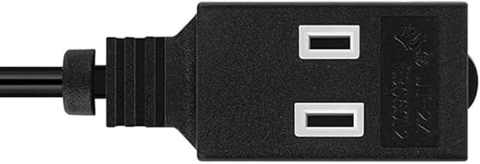 Cmple - 3-Outlet Household Indoor Extension Power Cord - 2 Prong with Protection Outlet Cover - 6 Feet, Black, (2 Pack)