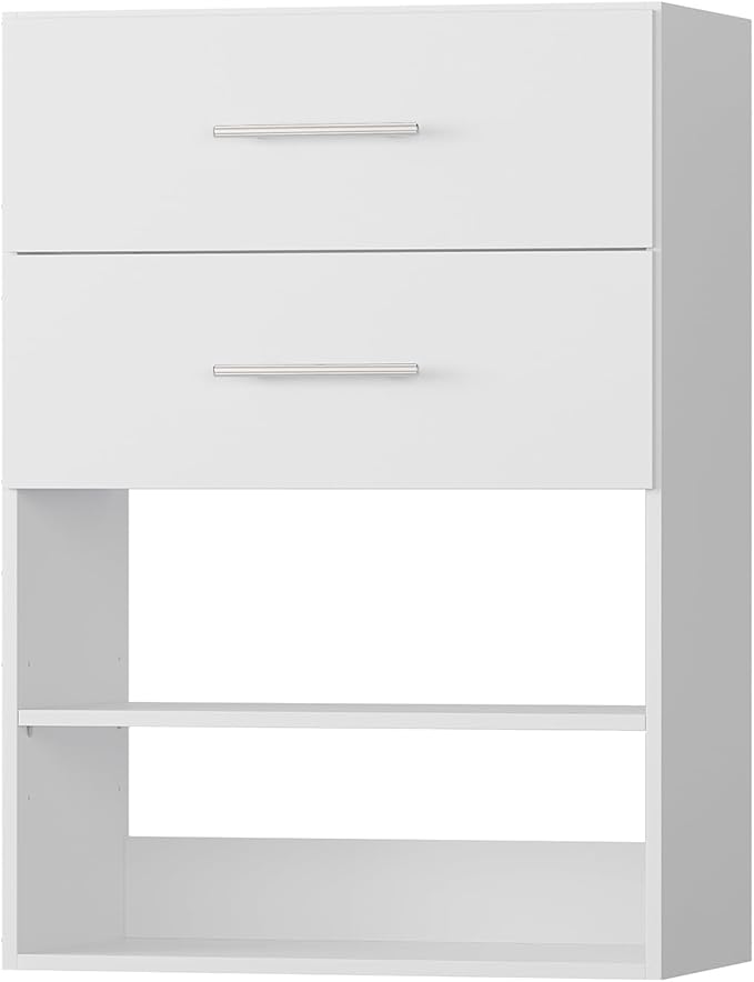 ROOMTEC 31.5" 2 Drawer Short Tower Closet Unit, Modular Closet System with Drawers and Shelf, Wardrobe Organizer for Bedroom or Walk-in Closet, Wall Mounted, Customizable Clothes Storage Unit, White