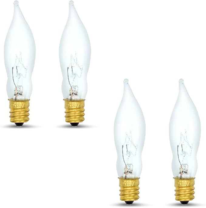lumenivo 7.5 Watt Light Bulbs 120V/130V Bent Tip Candelabra, Flame Tip Chandelier Bulbs, Flame Shaped Light Bulbs Standard Base – Replacement Christmas Candle Tip Incandescent E12 Bulbs – 4 Pack