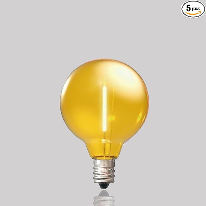 10 Pack G40 Yellow Led Replacement Bulbs,E12/C7 Candelabra Base,1 Watt Shatterproof Colored Bulbs for Christmas Halloween Outdoor Indoor Decor (Yellow)