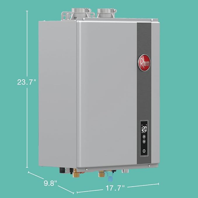 Rheem RRTGH95DVLP3701178 Rheem RTGH Series 9.5 GPM 199,900 BTU 120 Volt Residential Indoor Liquid Propane Tankless Water Heater Stainless Steel