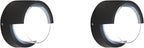 Modern Outdoor Wall Sconces - 2 Pack Minimalist Style Waterproof Wall Mount Lights - 6500K Black Cold Lights - Circular Aluminum