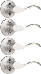Mengico 4 Pack Satin Nickel Dummy Door Lever, Single Right Side Door Handle for Closets, Non-Turning Pull Only Lever Set, Wave Style Interior Door Knob