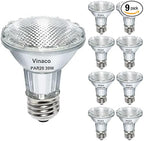 Vinaco 9PCS Eco Halogen Light Bulb, 39W PAR20 Warm White, Dimmable, 480 Lumens, 3000K, 120V, E26 Medium Base, 40° Flood Beam Angle, Track Lights, Indoor