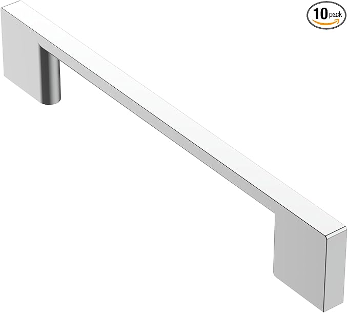 Alzassbg 10 Pack Polished Chrome Cabinet Pulls, 5 Inch(128mm) Hole Centers Rectangle Kitchen Cabinet Handles for Cabinets AL3051CP