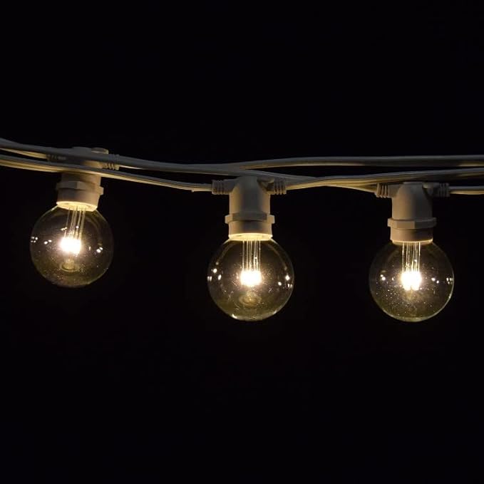 Hometown Evolution, Inc. 100 Foot C9 Commercial LED G50 Globe String Lights with 80 LED G50 Clear 2 Inch .6 Watt Bulbs and White Wire