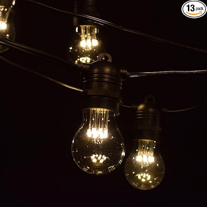 Hometown Evolution, Inc. E26 Commercial String Lights with 16 Gauge Wire (24 Foot 12 Socket, A15 LED 9 Diode 1 Watt Bulbs)
