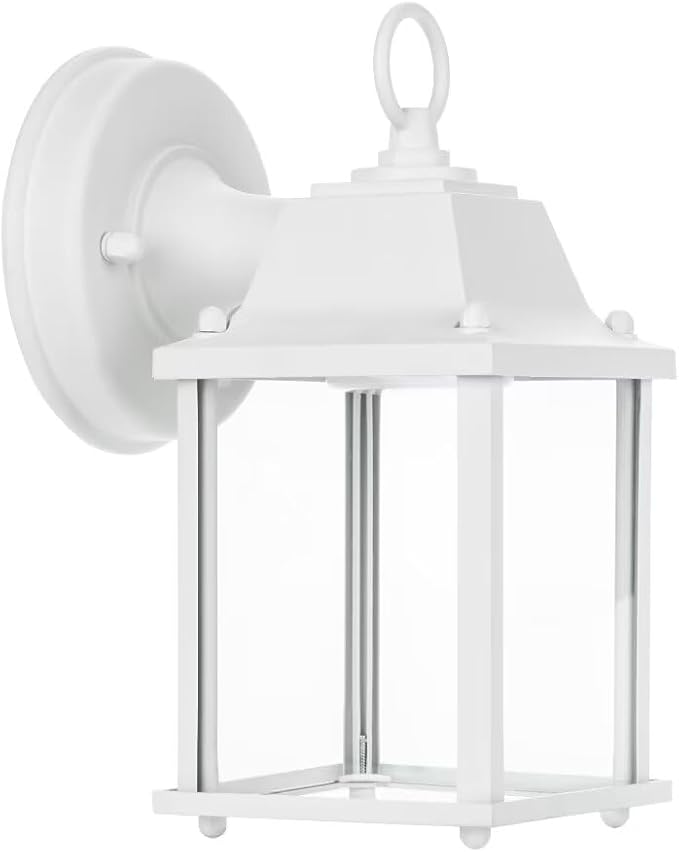LIT-PaTH Outdoor LED Wall Lantern, Wall Sconce as Porch Light, 9.5W 800 Lumen, Aluminum Housing Plus Glass, 5000k-Matte White Finish, 2-Pack