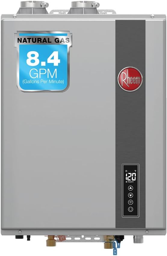 Rheem RRTGH84DVLN3701171 Rheem RTGH Series 8.4 GPM 157,000 BTU 120 Volt Residential Indoor Natural Gas Tankless Water Heater Stainless Steel