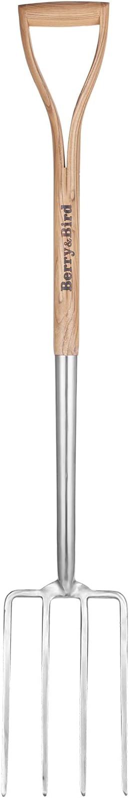 Berry&Bird Garden Digging Fork, 37.4" Stainless Steel Garden Spading Fork with D-Grip Handle, 4-Tine Heavy Duty Long Handled Pitchfork with Ash Wood Handle for Digging, Planting, Cultivating, Aerating