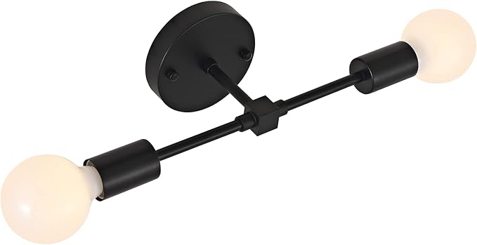 2-Lights Matte Black Bathroom Vanity Wall Sconce Modern Industrial Wall Lamp Pole Wall Mount Lighting Fixture（Black Color）