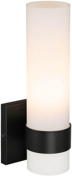 XiNBEi Lighting Black Wall Sconce, Modern Bathroom Sconce Light with White Glass Single Wall Light Fixtures for Hallway Bedroom & Living Room Corridor XB-W1185-MB