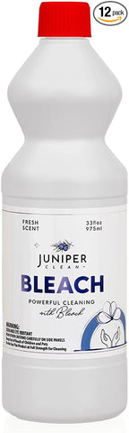 Juniper, 33 Fl Oz Liquid Bleach for Bright Whites, Fresh Scent Surface Cleaner for Bathroom, Kitchen, All Purpose Cleaner with Bleach (Pack of 12), Total 396 Ounce