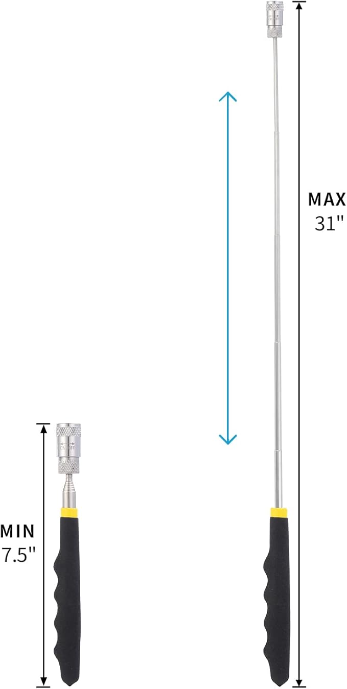2 Piece 8LBs Telescoping Magnetic Flashlight Pickup Tool with 3 LED Lights, Magnet Stick Rod Extendable 7.5" to 31" for Men, Birthday, Father's Day, Christmas Gift