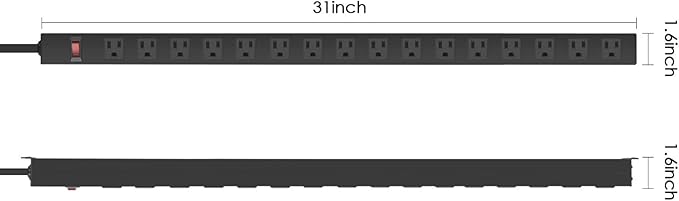 HHSOET Metal Wall Mount Power Strip, Mountable Power Outlet, Aluminum Alloy Mount Power Socket with Switch, 10 FT SJT 3/C 14AWG Power Cord, 15A 125V 1875W (16 Outlet) Black