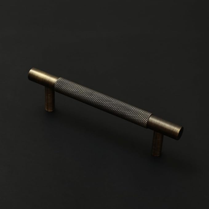 Solid Brass Cabinet Pulls, Knurled Cabinet Pull, Antique Brass Drawer Handles for Bathroom, Bedroom, Kitchen (4, 5.12inch/130mm)