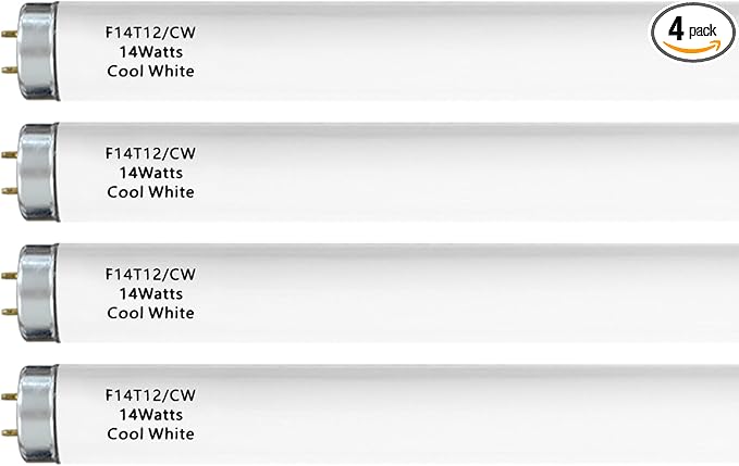 14 Watts F14T12/CW Fluorescent Light Bulb, T12 Liner Fluorescent Tube, 15 Inches Overall Length, T12 14W Cool White Light Color, G13 Bi-Pin Cap, 4 Pack